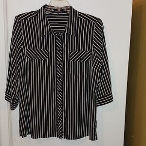 Notations Black and White Striped Button Down Shirt